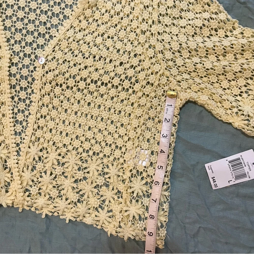 CHRISMcLaughlin Crochet Floral Butter Yellow Cardigan Lace Cropped Boho - Picture 14 of 16